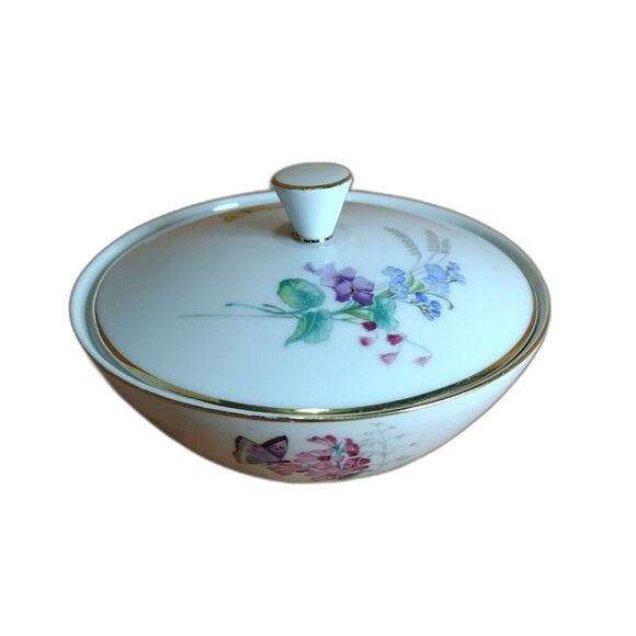 Royal Bayreuth Germany Spring Flowers Lidded Sugar Bowl Butterfly Floral Garden - Picture 1 of 8